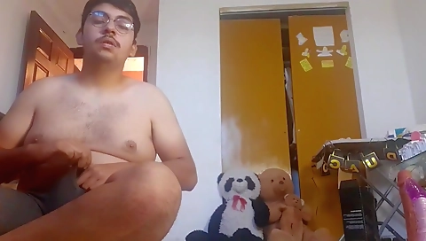 Sexy brunette gets fucked by a dildo jok