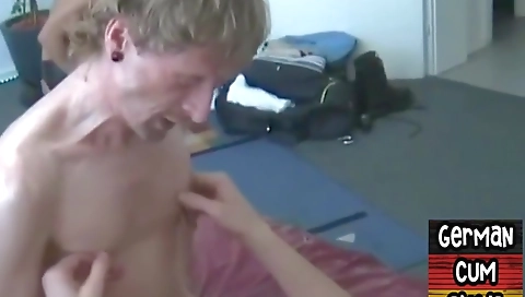 Sexy blonde tranny fucks her man and cum